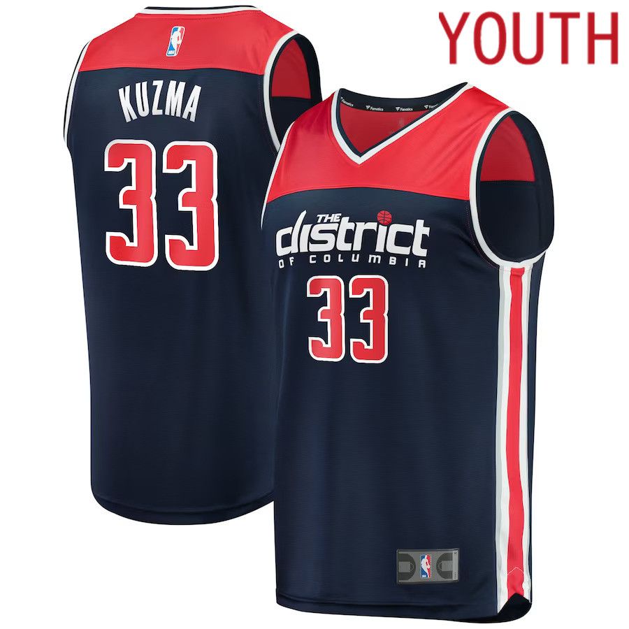 Youth Washington Wizards 33 Kyle Kuzma Fanatics Branded Navy Fast Break Player NBA Jersey
